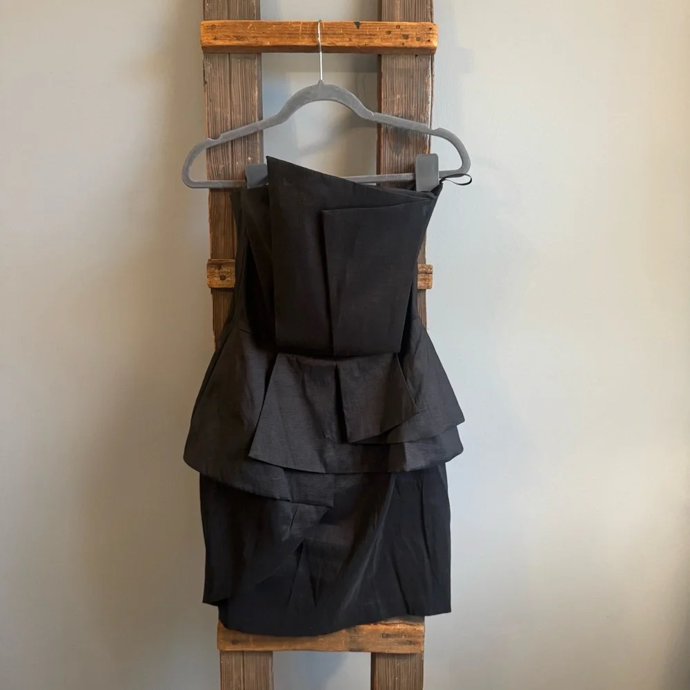 CACHé Dress Womens Sz 10 Black Strapless Peplum Mini Vintage Cocktail 90's 80's - Picture 2 of 9
